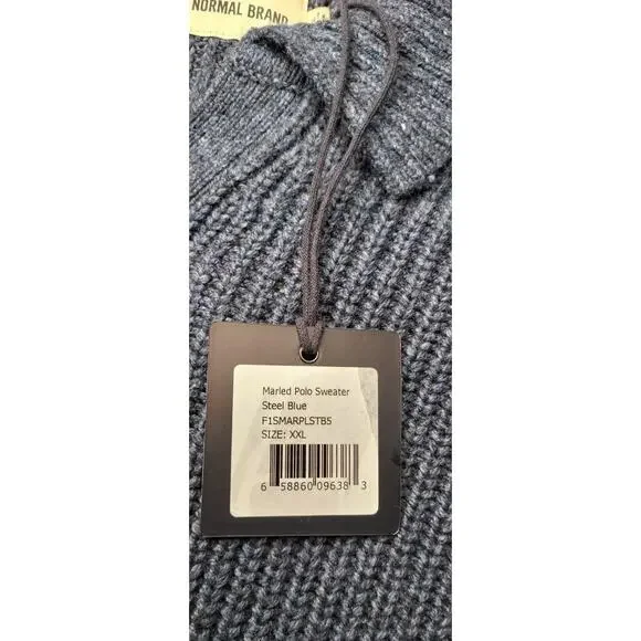 NWT The Normal Brand Marled Merino Wool Polo Sweater Steel Blue 2XL MSRP $128